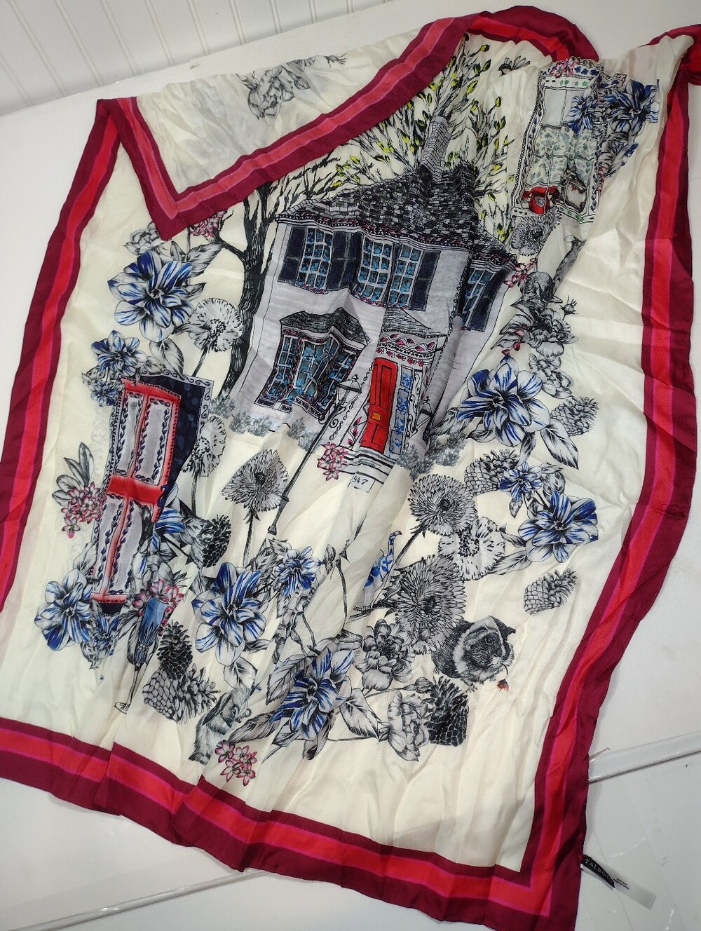 Talbots Silk Scarf in Deep Wine Red with White Tag